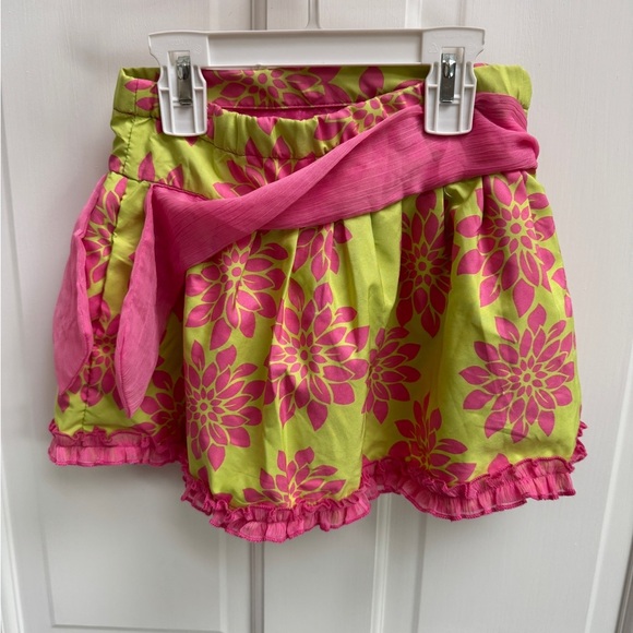 NWOT Trish Scully 3T Girls Floral Pink and Green Side Tie Ruffle Skirt - Picture 3 of 6